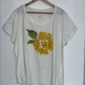 St. John's Bay 2X Women’s White Tee with Yellow Floral Design, #boho #cotton